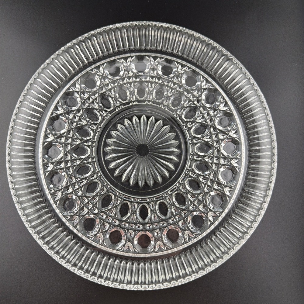 VTG Tiara Indiana Heavy Crystal Etched Cut Decor Glass Round Serving Platter 9"